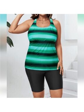 AQUA EVE PLUS SIZE 2 Piece Criss Cross Tummy Control Tankini Swimsuit